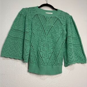 Dear John 100% Cotton Aqua Knit Sweater with Patterned Design. Sz S. NWT.